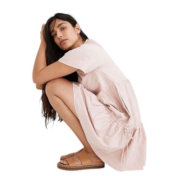 Madewell Linen Blend Lorelei Mini Dress Pale Pink Size S - Picture 4 of 16